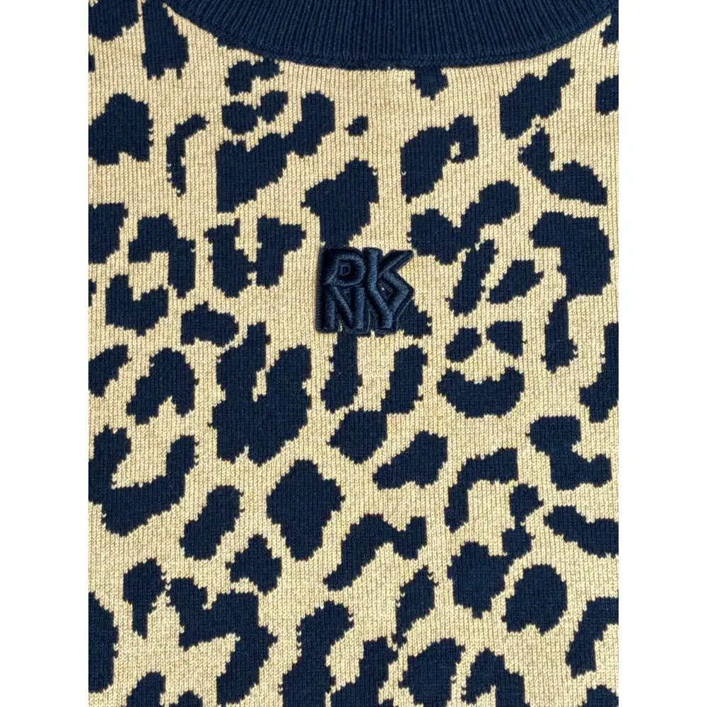 DKNY Jeans Leopard Print Knit Sweater Womens XL Tan Black‎ Pullover
